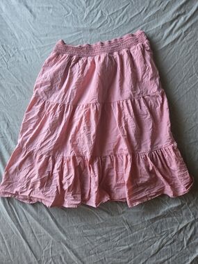 Tiered Smocked Waist Pink A-Line Skirt
